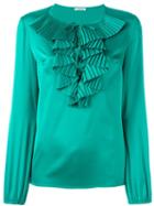 P.a.r.o.s.h. Ruffled Neck Blouse, Women's, Size: Large, Green, Polyester