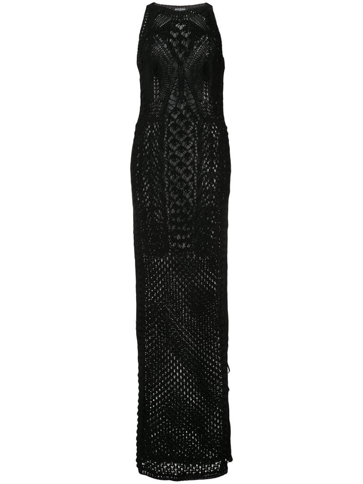 Balmain Long Crochet Dress - Black