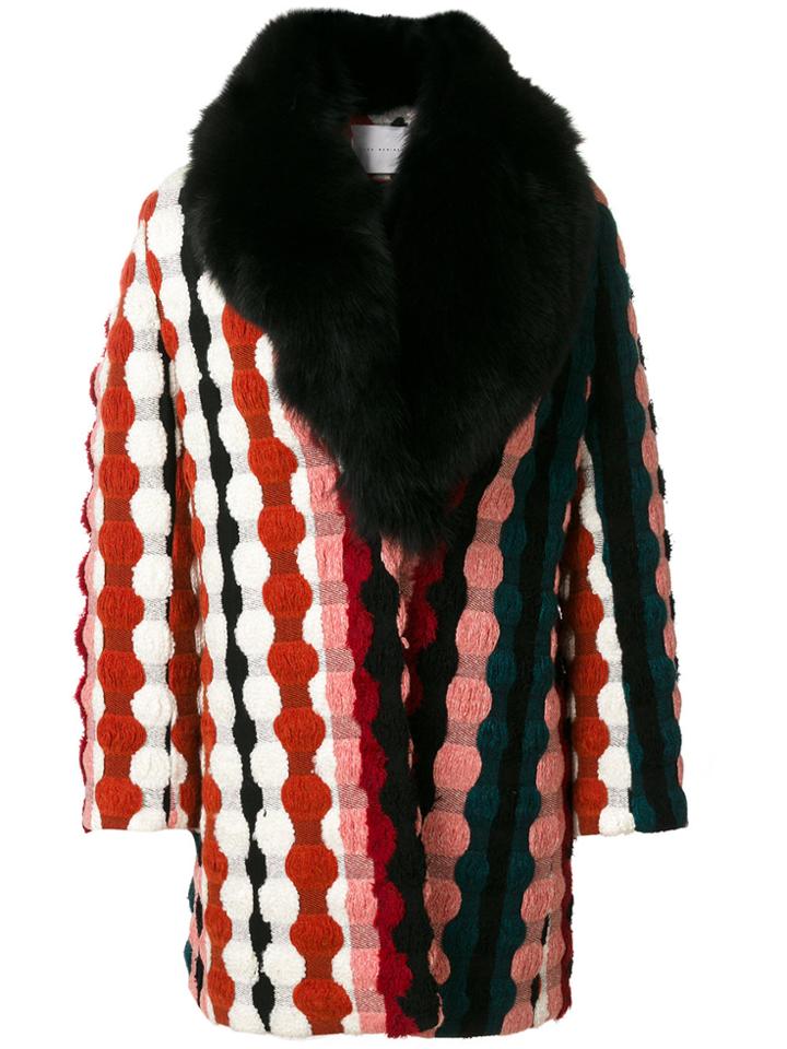 Giada Benincasa Fur Collar Embroidered Coat - Multicolour