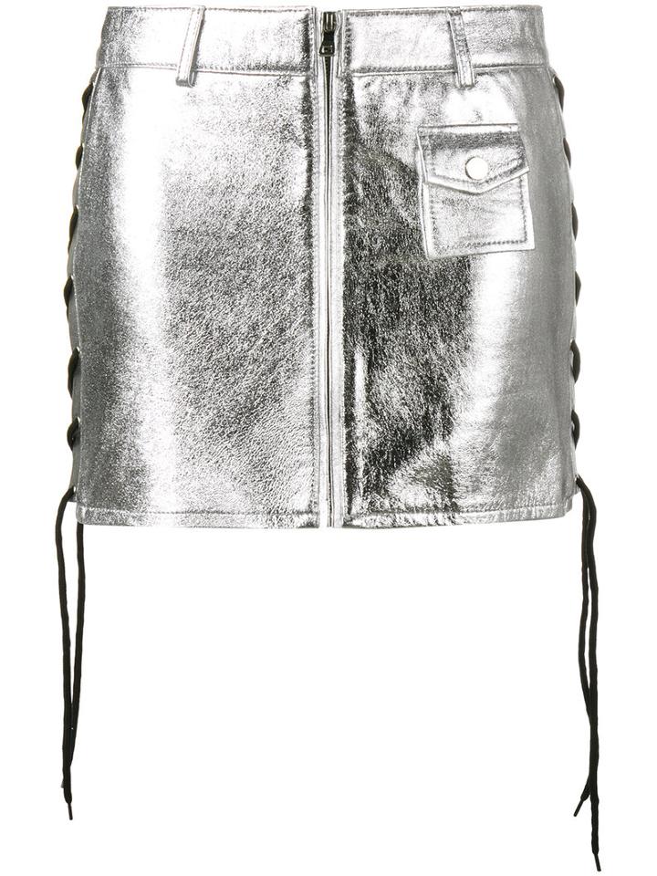 Filles A Papa - Metallic (grey) Lace Up Skirt - Women - Lamb Skin/polyester - 1, Women's, Lamb Skin/polyester