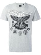 Diesel Tiger Print T-shirt, Men's, Size: Xxl, Grey, Cotton/nylon