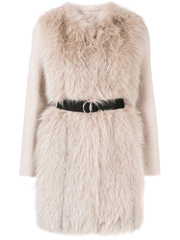 Blancha Belted Mid-length Coat - Pink & Purple