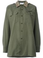 Forte Couture Embellished Collar Military Shirt, Women's, Size: Small, Green, Cotton