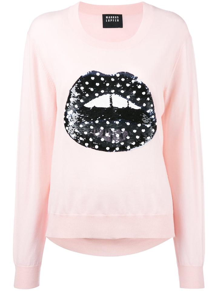 Markus Lupfer - Sequin Lips Sweater - Women - Merino - Xs, Women's, Pink/purple, Merino