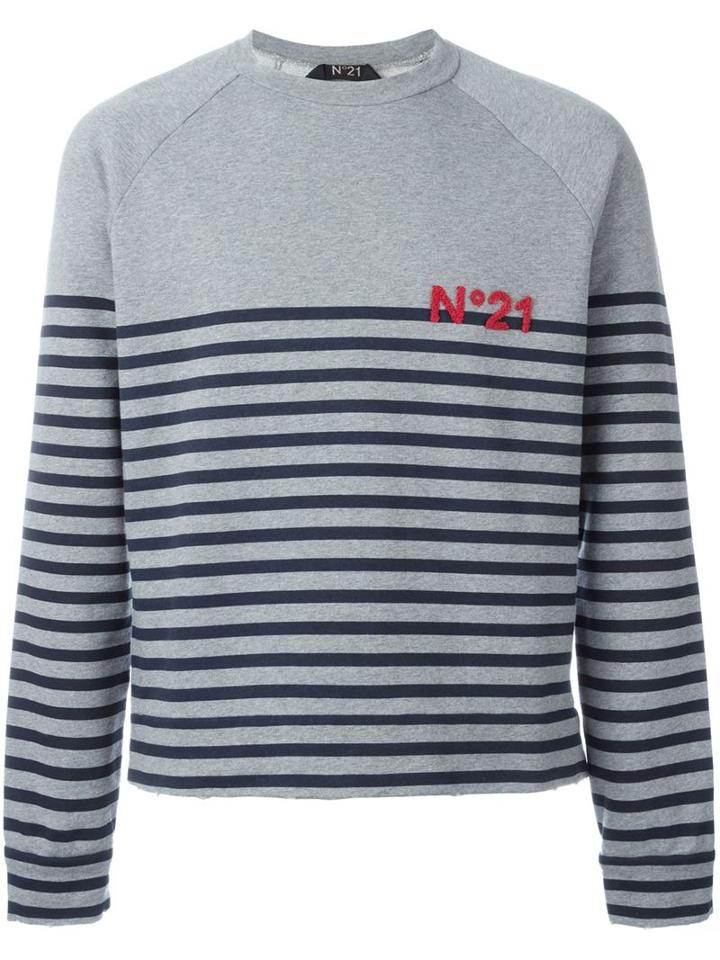 No21 Embroidered Logo Striped Sweatshirt, Men's, Size: L, Grey, Cotton
