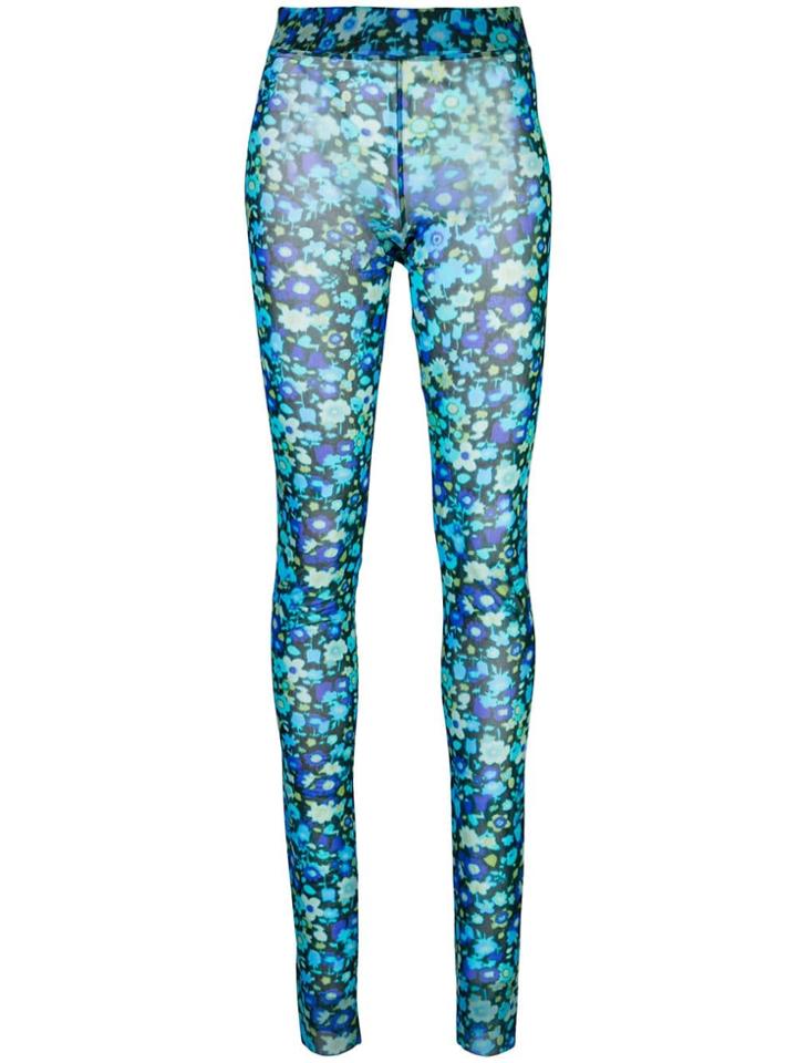 Ganni Floral-print Mesh Leggings - Blue