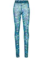 Ganni Floral-print Mesh Leggings - Blue