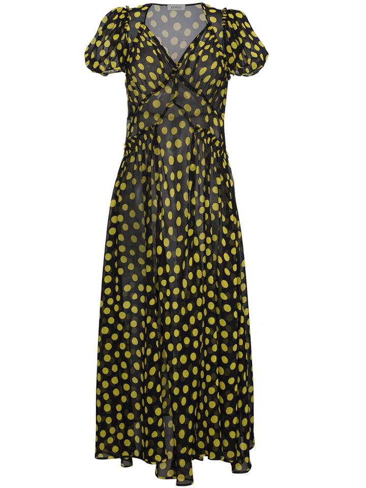 Attico Silk Polka Dot Maxi Dress - Black