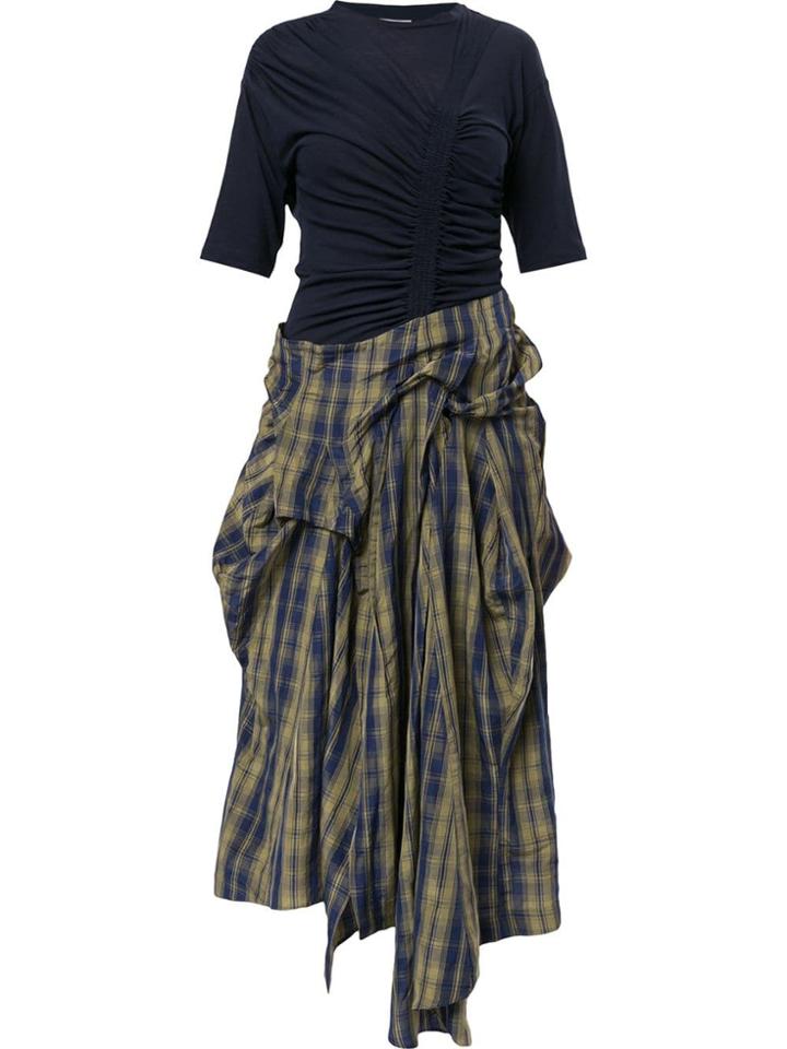 Enföld Ruched Plaid Maxi Dress - Blue