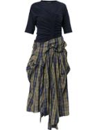 Enföld Ruched Plaid Maxi Dress - Blue