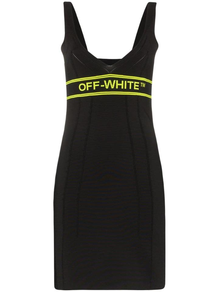 Off-white Contrasting Yellow Logo Knitted Mini Dress - Black