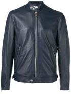 Paul Smith Zipped Leather Jacket - Blue