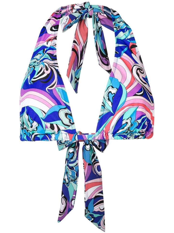Emilio Pucci Floral Print Bikini Top - Blue