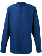 Z Zegna - Band Collar Shirt - Men - Linen/flax - M, Blue, Linen/flax
