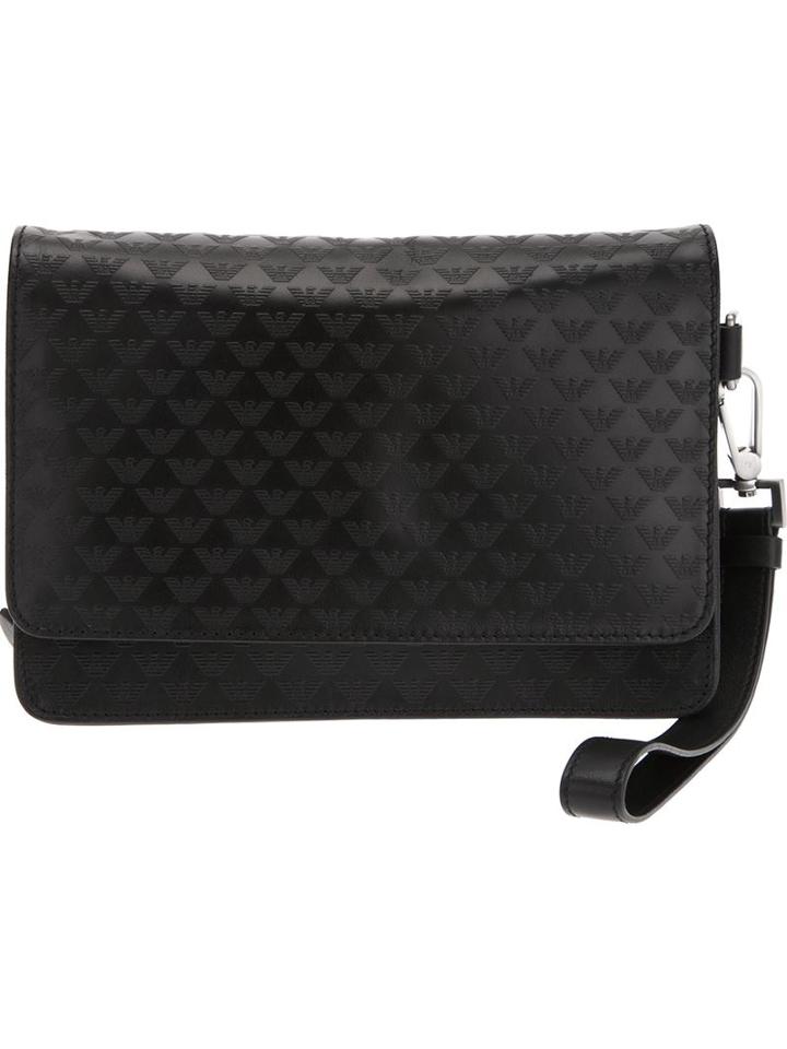 Emporio Armani Clutch Bag, Men's, Black, Calf Leather