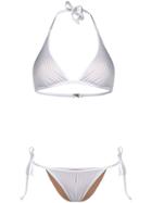 Fisico Micro-stripe Bikini Set - White