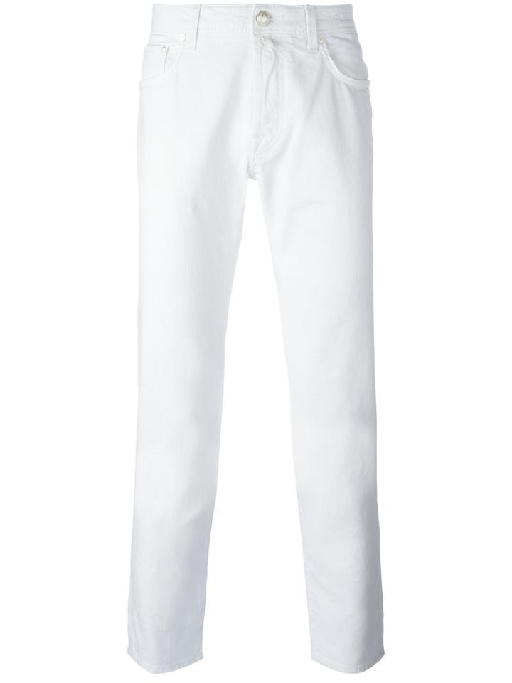 Jacob Cohen Tapered Trousers, Men's, Size: 32, White, Cotton/spandex/elastane