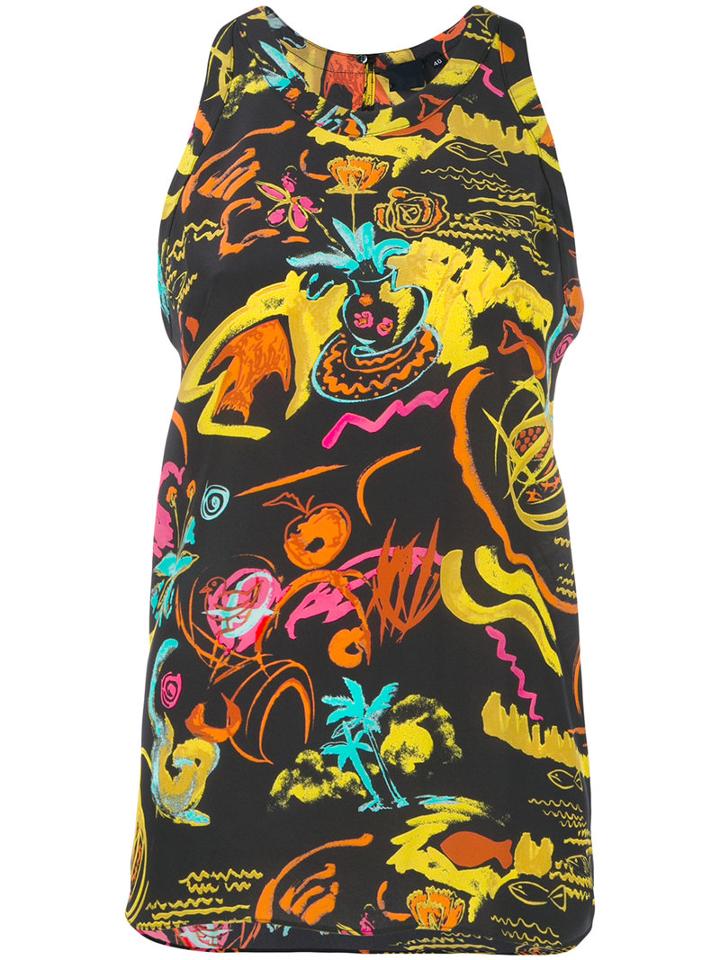 Aspesi - Illustrated Print Vest - Women - Silk - 44, Black, Silk