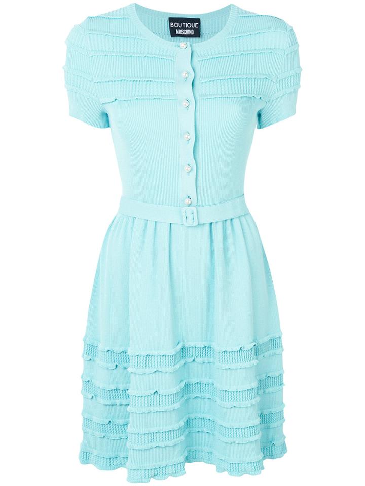 Boutique Moschino Ribbed Button Up Dress - Blue