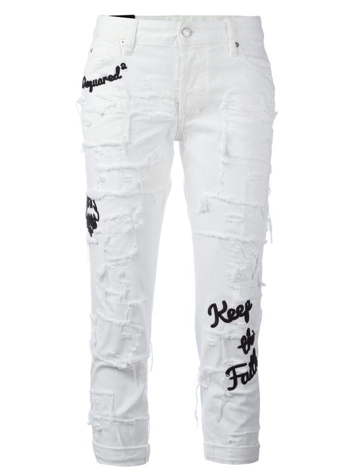 Dsquared2 - Glam Head Embroidered Jeans - Women - Cotton/spandex/elastane - 40, Women's, White, Cotton/spandex/elastane