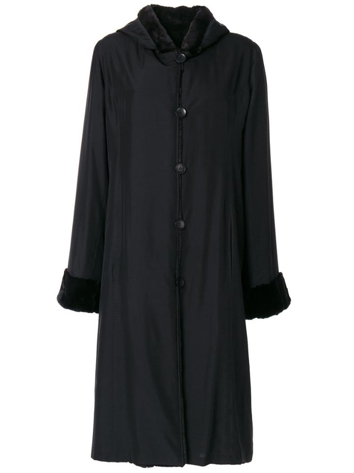 Liska Hooded Fur Lined Coat - Black