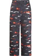 Andrea Marques Abstract Print Wide Leg Cropped Trousers, Women's, Size: 36, Blue, Cotton/spandex/elastane