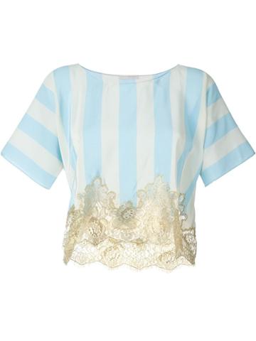 Rosamosario Lace Application Striped T-shirt - Blue