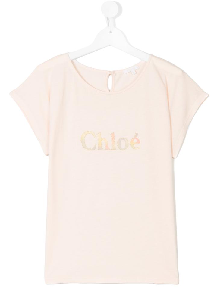 Chloé Kids Teen Glitter Logo Print T-shirt - Yellow & Orange