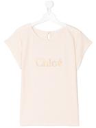 Chloé Kids Teen Glitter Logo Print T-shirt - Yellow & Orange