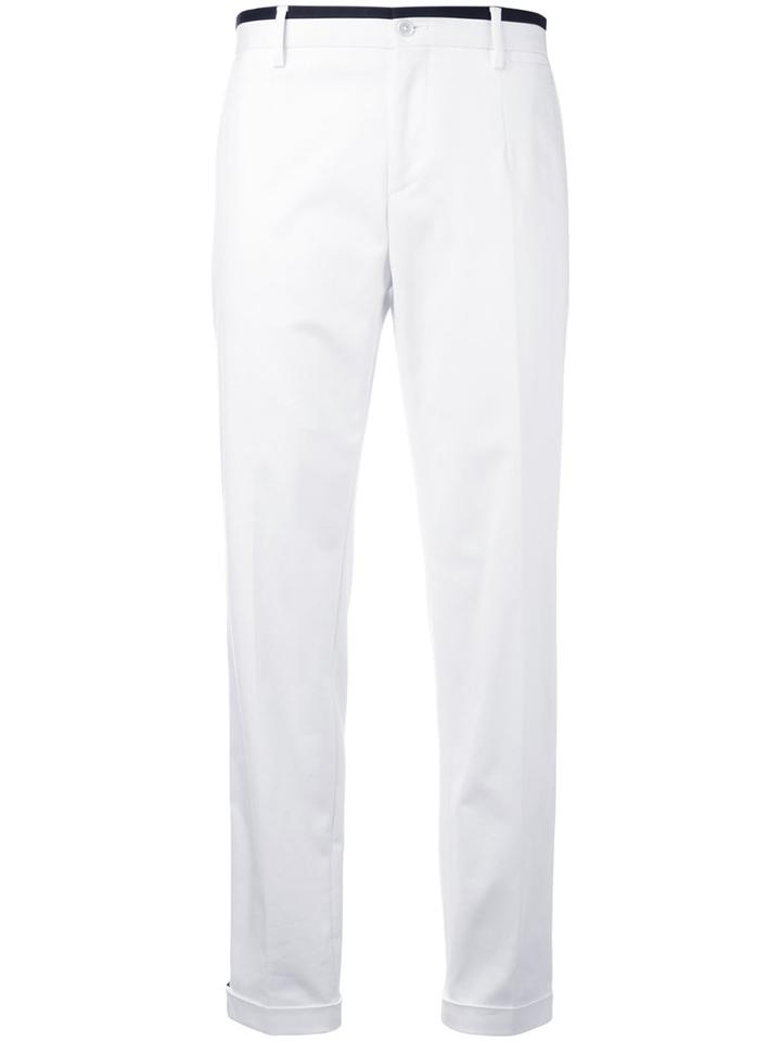 Dolce & Gabbana Contrast Piped Trousers, Men's, Size: 46, White, Cotton/polyamide/spandex/elastane/viscose