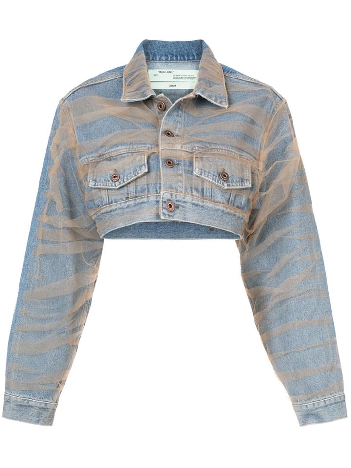 Off-white Crop Denim Jacket - Blue