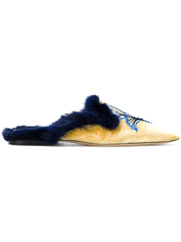 Alberta Ferretti Embroidered Mules - Yellow & Orange