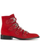 Givenchy Elegant Line Studded Suede Ankle Boots - Red