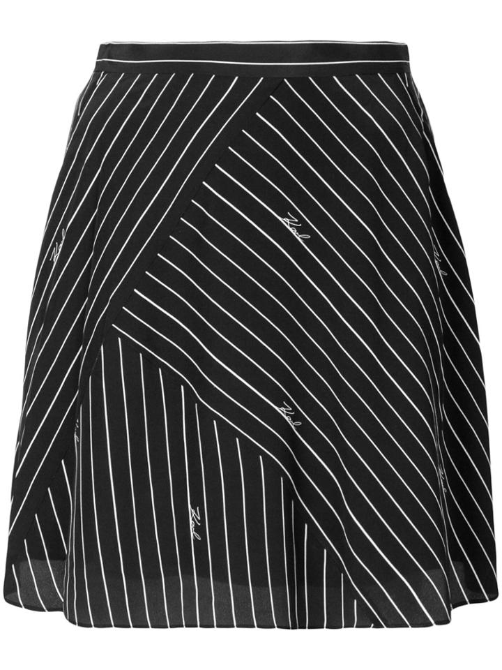 Karl Lagerfeld Pinstriped Logo Skirt - Black