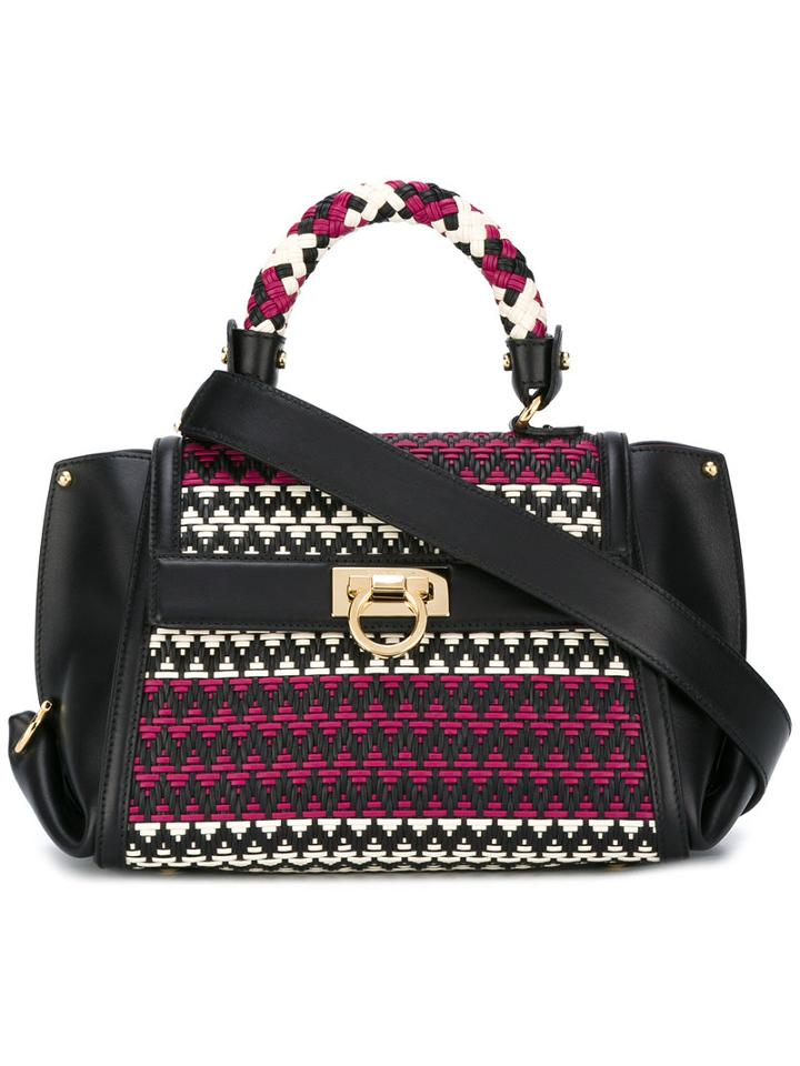 Salvatore Ferragamo - Zig-zag Pattern Tote - Women - Calf Leather - One Size, Women's, Black, Calf Leather