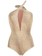 Adriana Degreas - Velvet Bodysuit - Women - Polyester/spandex/elastane - M, Beige, Polyester/spandex/elastane