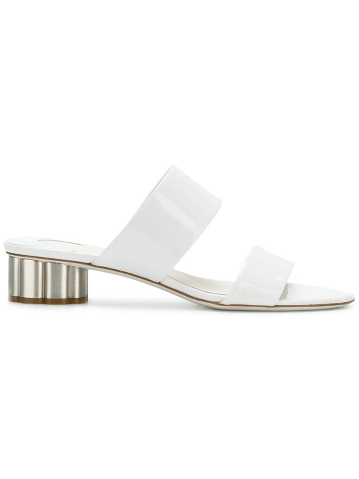Salvatore Ferragamo Flower Heel Strap Mules - White
