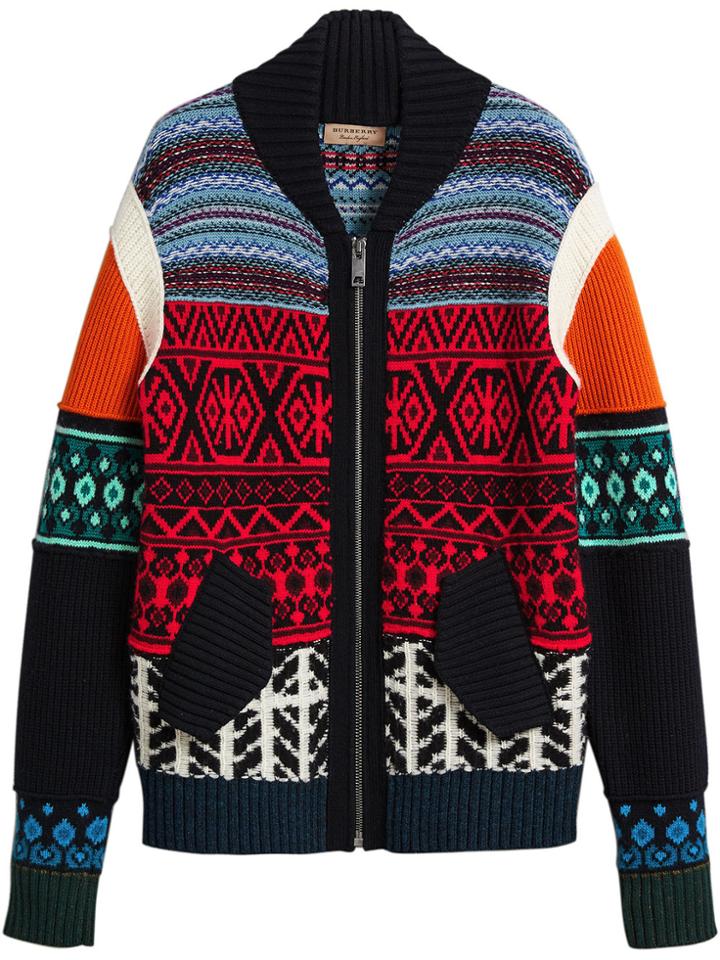 Burberry Fair Isle Knitted Bomber Jacket - Red