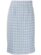 Jean Louis Scherrer Vintage 1990's Check Fitted Skirt - Blue