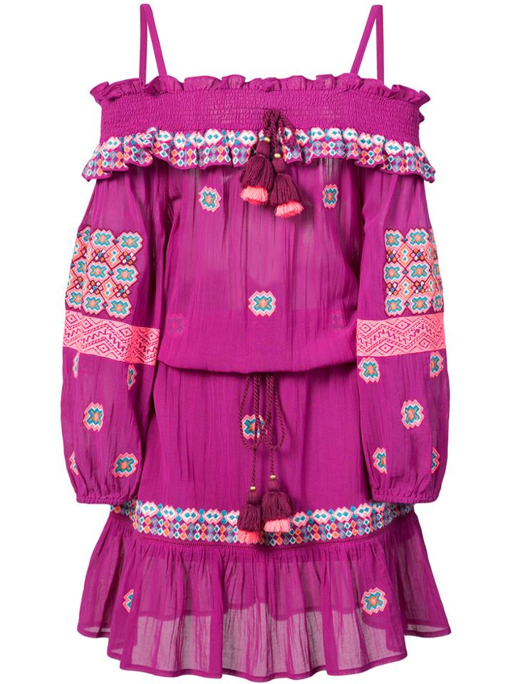 Figue Sofia Cold-shoulder Embroidered Dress - Pink & Purple