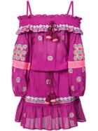 Figue Sofia Cold-shoulder Embroidered Dress - Pink & Purple