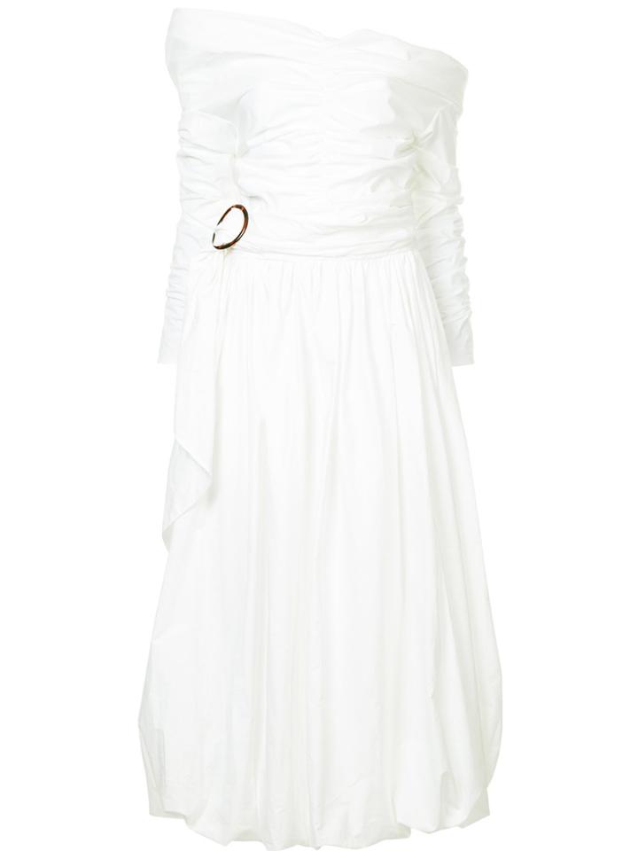 Isa Arfen Ruched One Shoulder Belted Dress - White