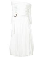 Isa Arfen Ruched One Shoulder Belted Dress - White