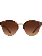 Burberry Check Detail Round Half-frame Sunglasses - Brown
