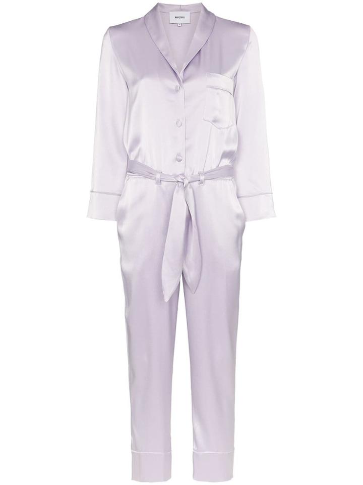 Nanushka Yuma Satin Belted Jumpsuit - Purple