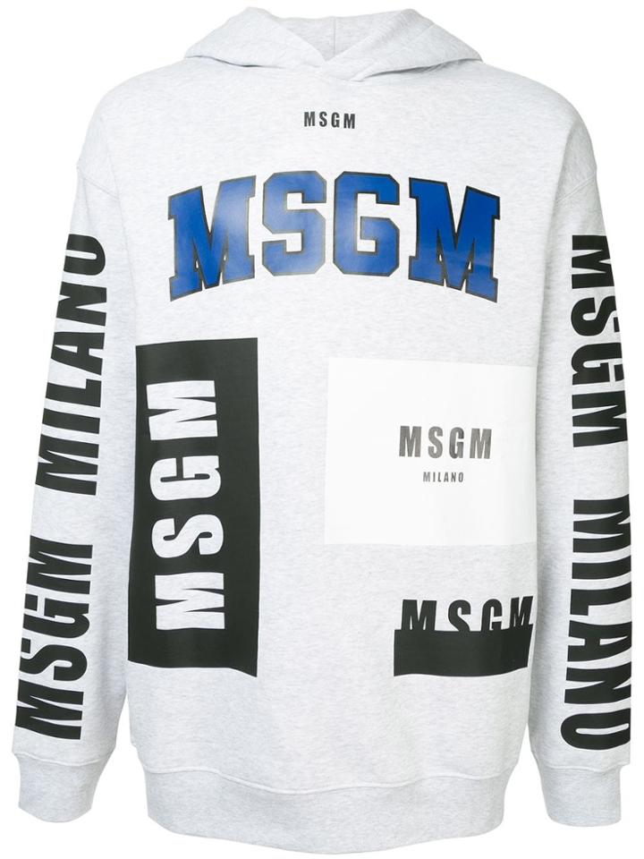 Msgm Multiple Brand Lettering Hoodie - Grey