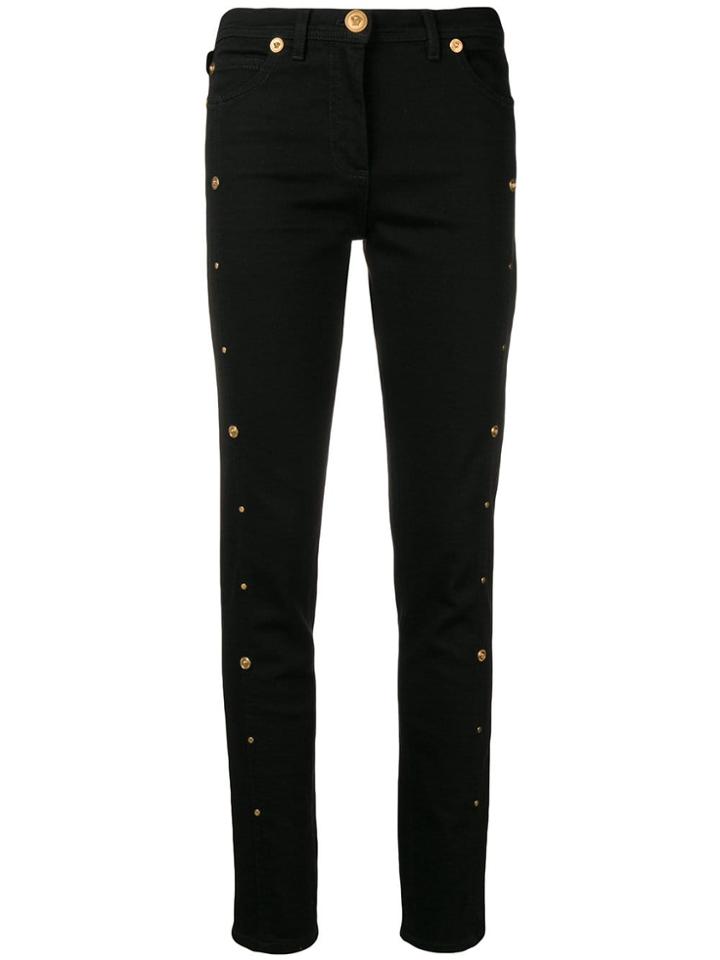 Versace Button-embellished Skinny Jeans - Black