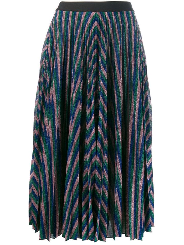 Giamba Metallic Pleated Midi Skirt - Green