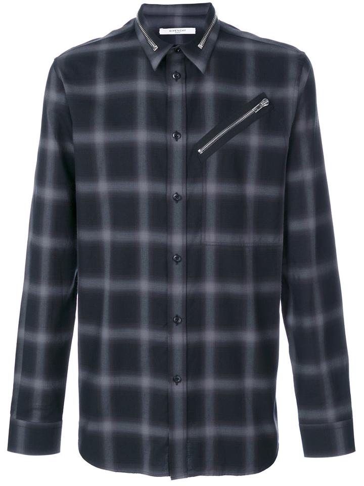 Givenchy - Zip Detail Checked Shirt - Men - Cotton - 40, Black, Cotton
