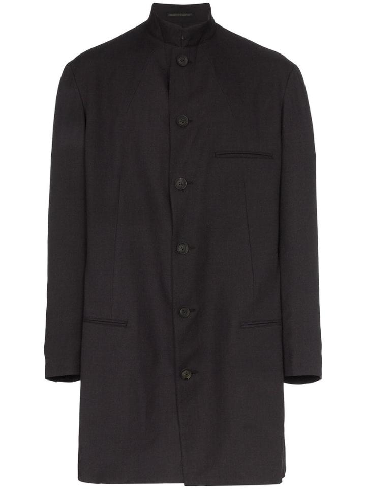 Yohji Yamamoto Female Print Single Breasted Cotton Overcoat - Black